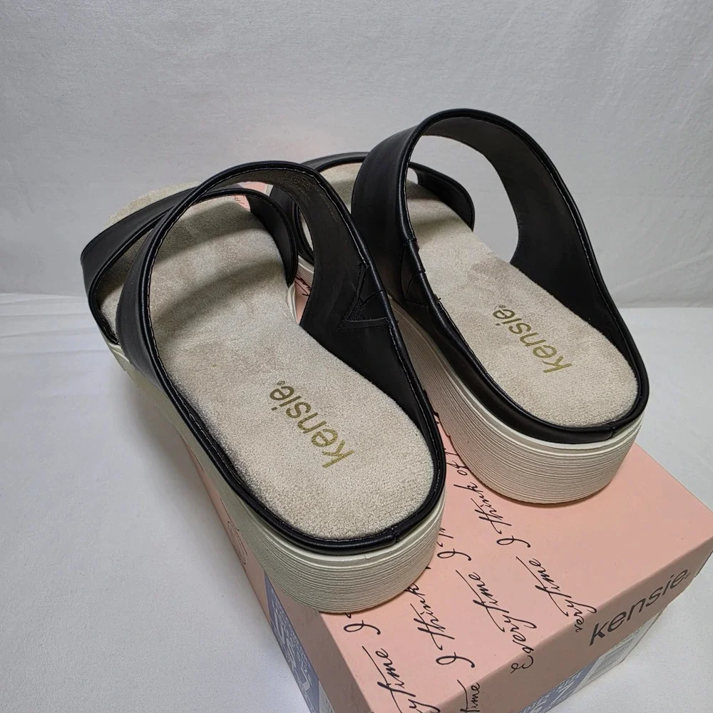 Kensie Endy Comfort Black Two Strap Slide Platform Sandals KS261620 Womens 7
